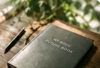 MY BODY FUTURE BOOKと書かれた深緑の本