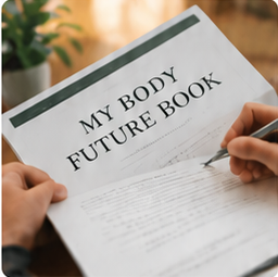 MY BODY FUTURE BOOKに書き込む手元