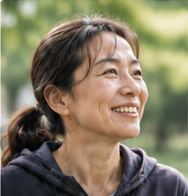 屋外で笑顔を見せる50代女性の事例写真