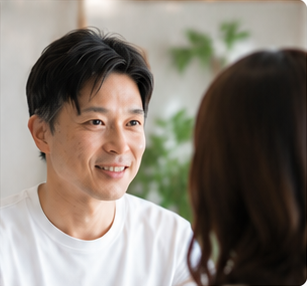 向き合って話を聞く男性と女性